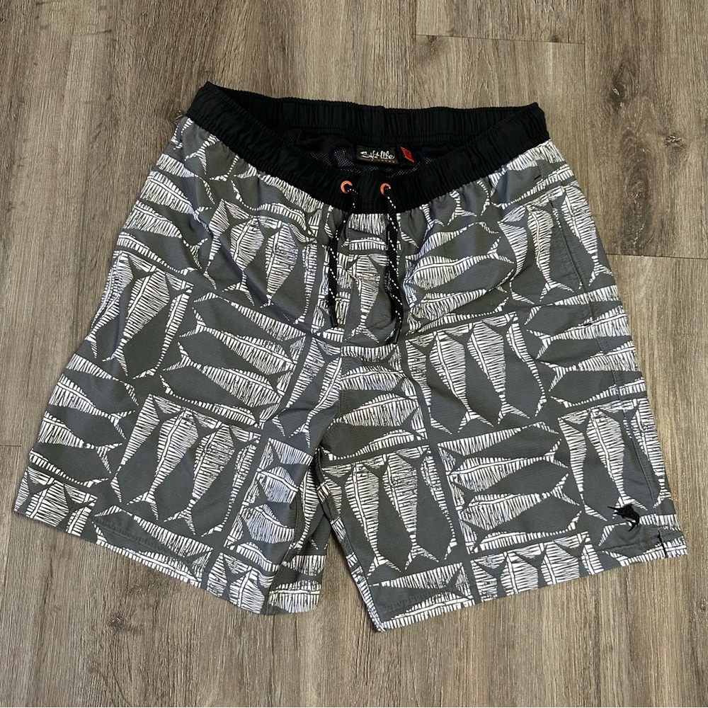 Salt life live salty fish fishing gray white black swim trunks shorts